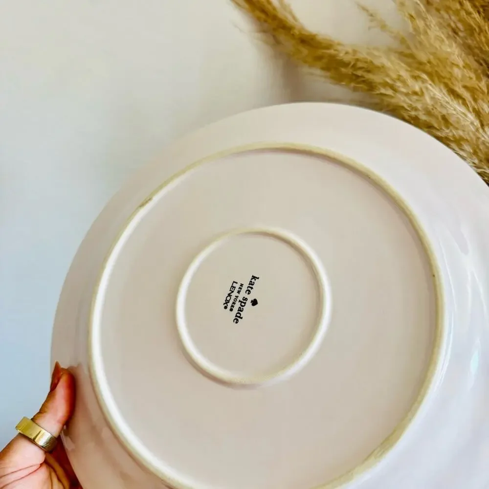 4 KATE SPADE LENOX Blush Pink Tan Sculpt Stripe Ceramic Gloss Dinner Plates Set